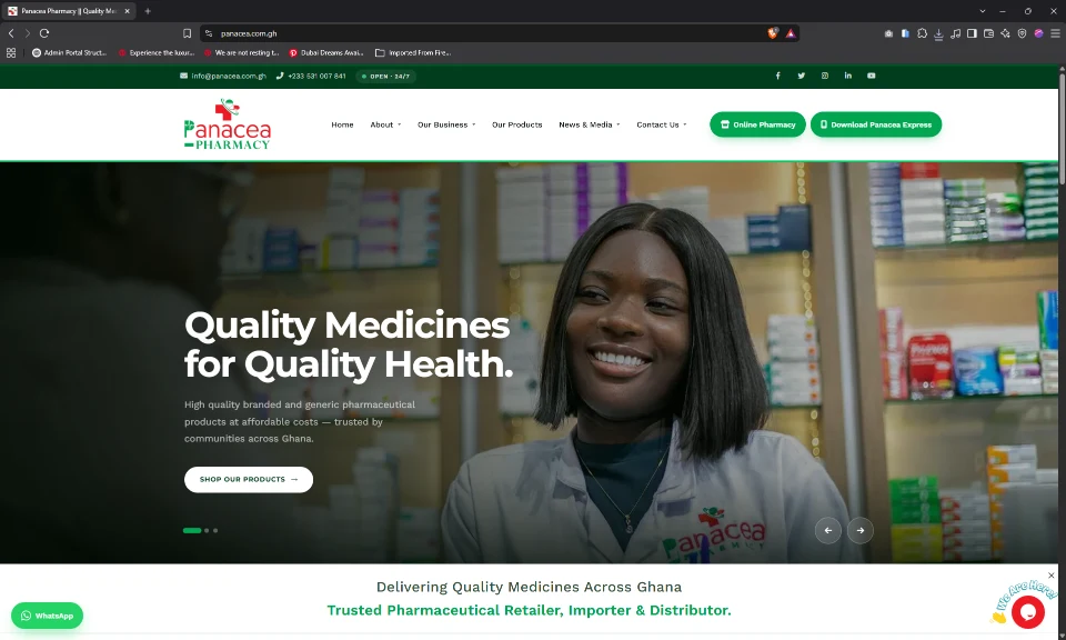 Panacea Pharmacy corporate website homepage