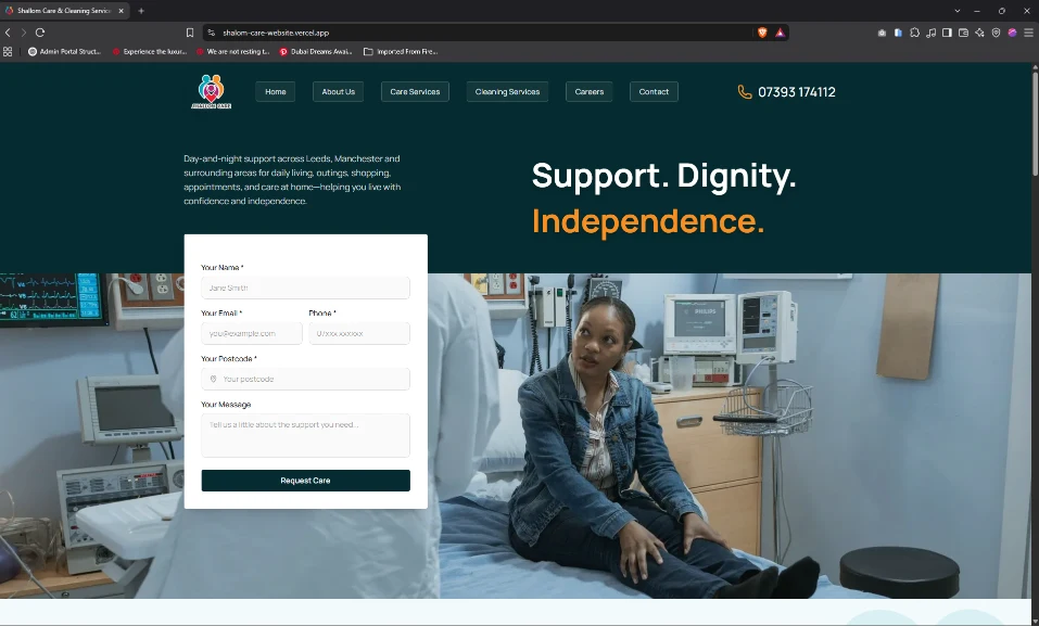 Shallom Care and Cleaning website
