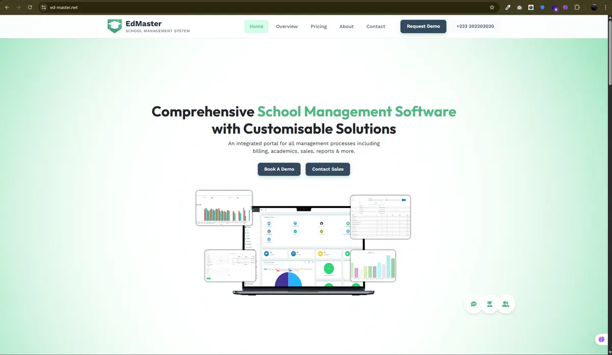 Edmaster school management system homepage
