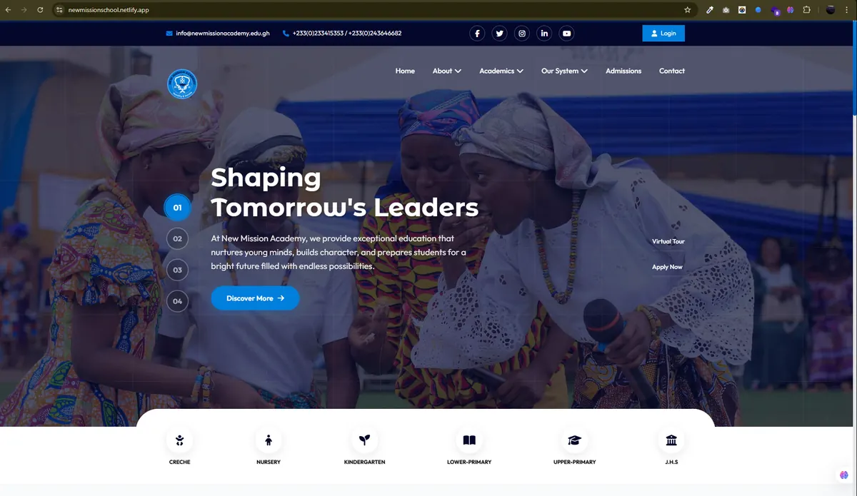 New Mission Academy school website homepage