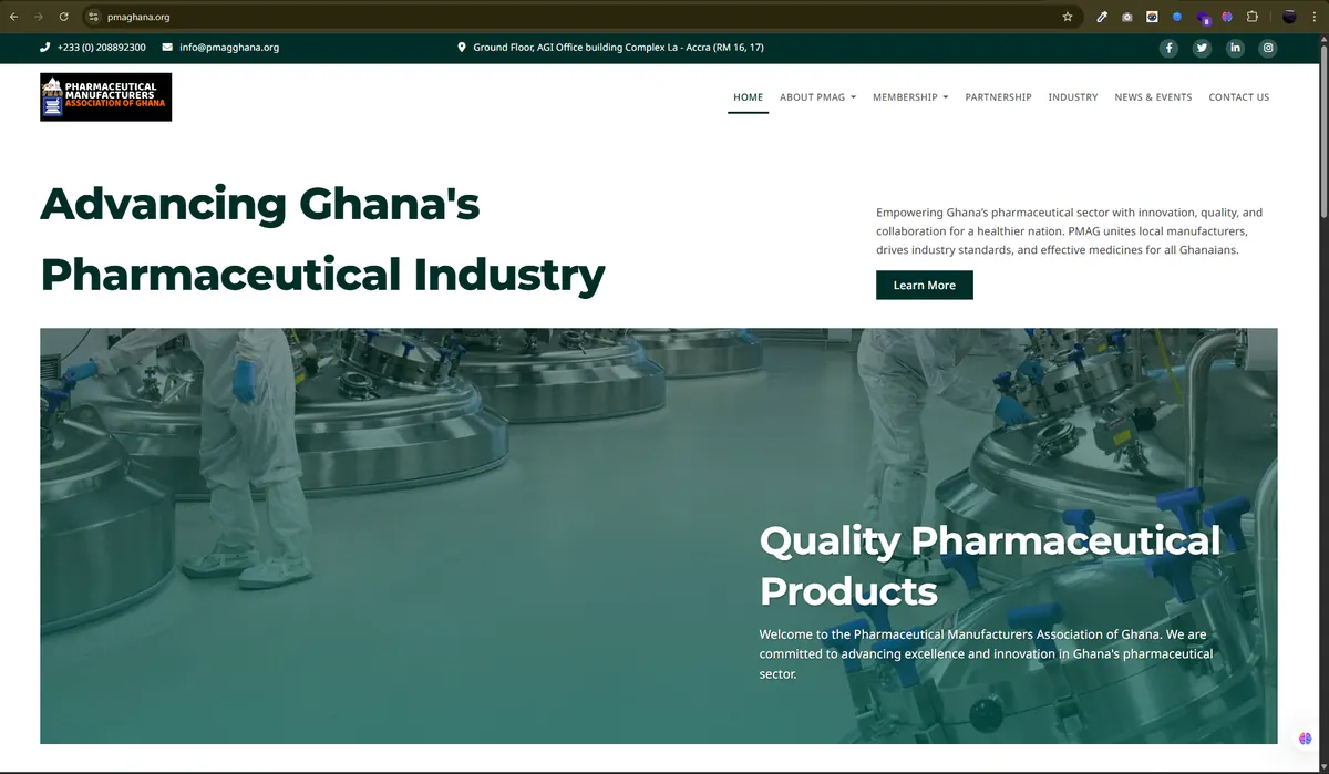 Homepage of the Pharmaceutical Manufacturers Association of Ghana